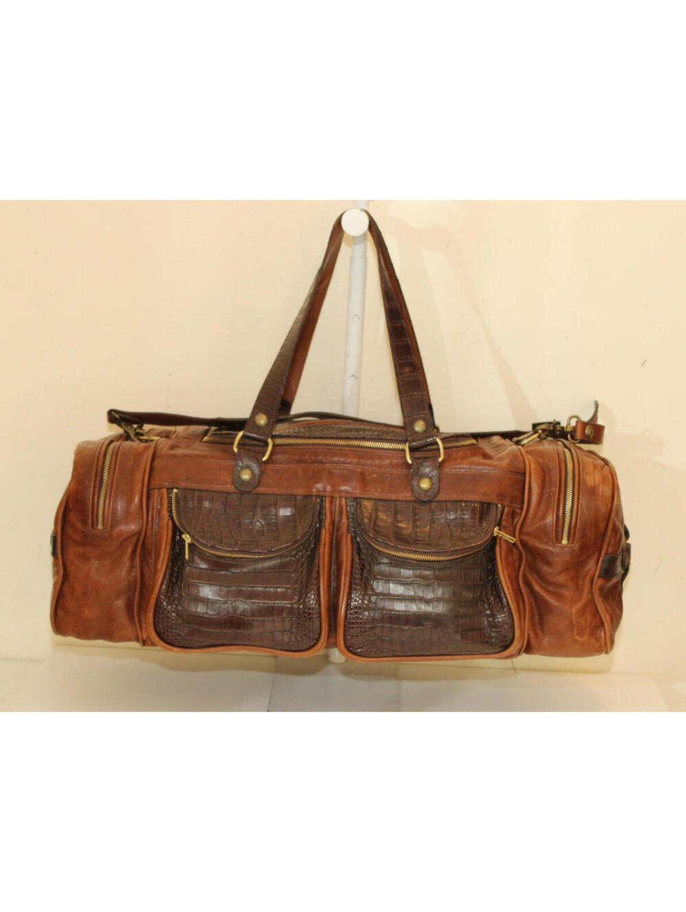 Alligator and Brown Leather Duffle Bag Overnighter